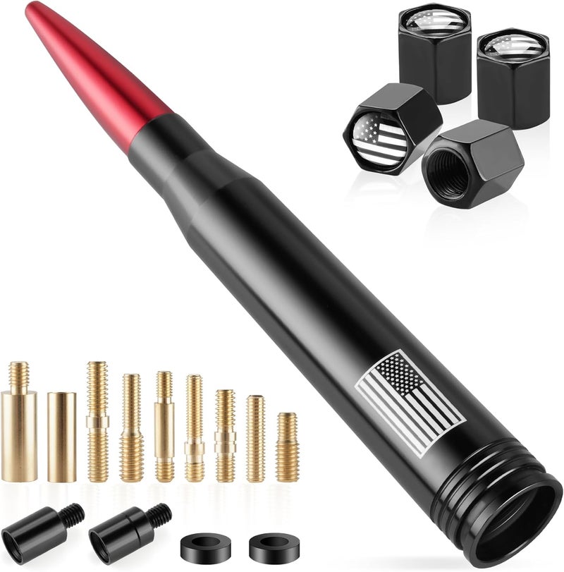 BJSIA American Flag Car Antenna for Truck with Valve Stem Caps - Universal Compatible with Ford, Dodge, Chevrolet, GMC, Jeep, Toyota Truck Car Accessories, Heavy Duty Pickup Trucks Accessories - Red - Image 1